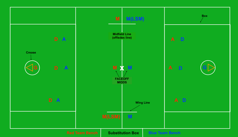 Lacrosse Positions - Attack, Midfield, Defense, Goalie.