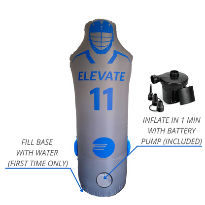 11th man inflatable lacrosse defender comes with a pump to inflate anywhere. Great for all sports lacrosse soccer football basketball