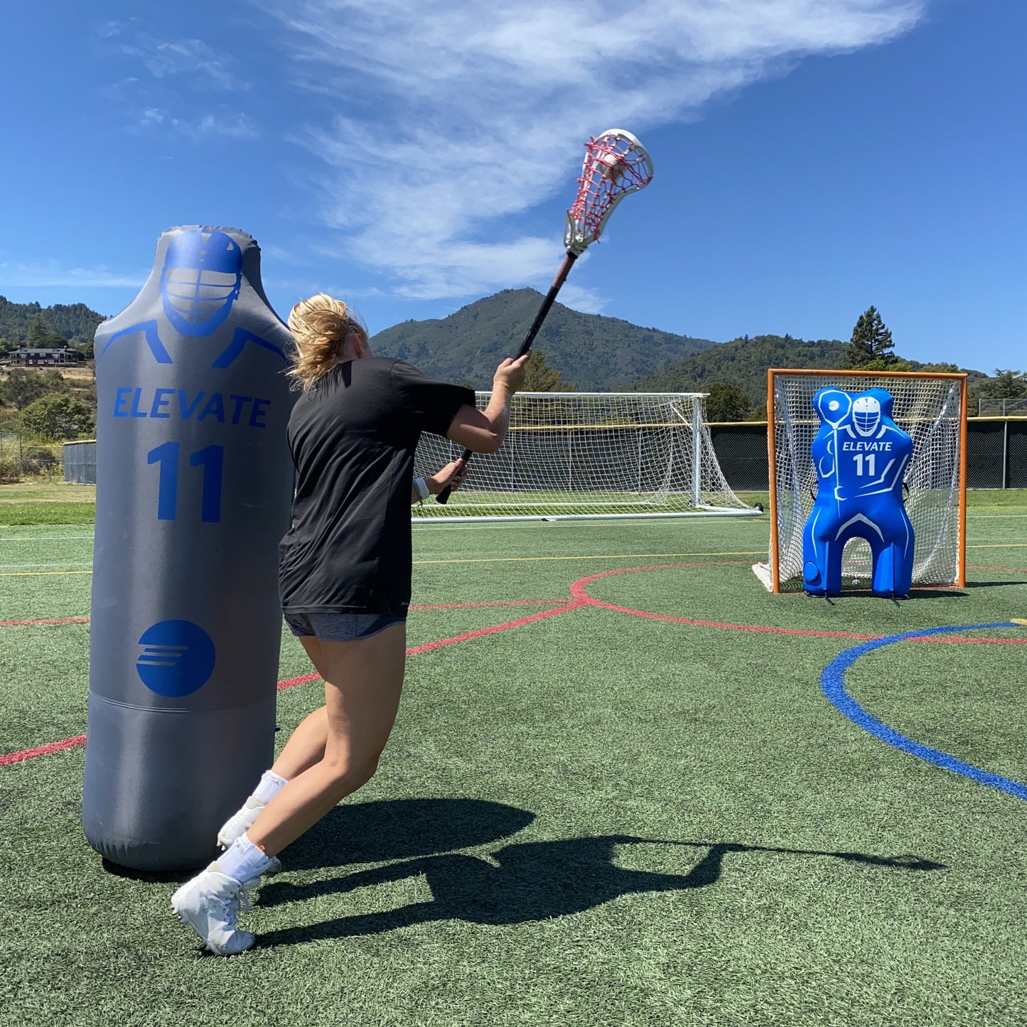 11th man blow up lacrosse goalie and defender practicing shooting on the best lacrosse goal target