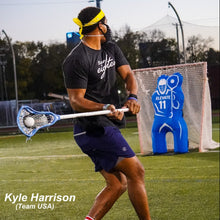 Load image into Gallery viewer, kyle harrison lacrosse player shooting drills on the elevate 11th man lacrosse goalie dummy